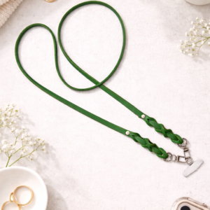 Handyband Leder mit Patch in silber/grasgrün