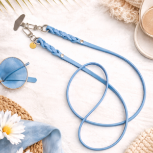 Handyband Leder mit Patch in silber/eisblau