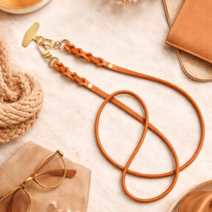 Handyband Leder mit Patch in gold/cognac