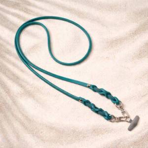 Handyband Leder mit Patch in silber/petrol