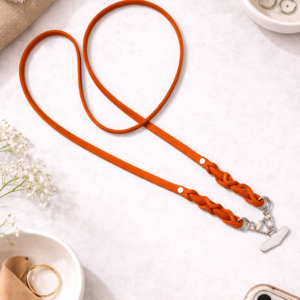 Handyband Leder mit Patch in silber/orange