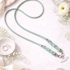 Handyband Leder mit Patch in silber/hellmint