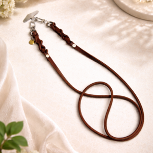 Handyband Leder mit Patch in silber/rost rot