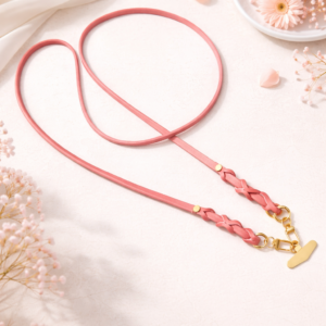 Handyband Leder mit Patch in gold/lachs-altrosa